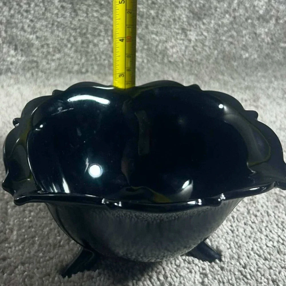 Le Smith Mt Pleasant Black Amethyst Glass 3 Footed Candy Dish Bowl